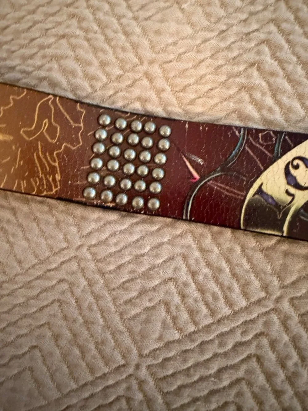 Ed Hardy Womens Studded Tattoo-inspired Belt Size M Brown Leather Casual Y2k